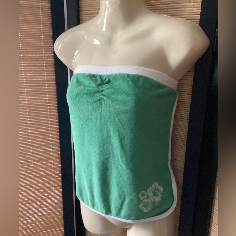 Vintage Y2K UNIONBAY Bandeau Top Sz L EUC green terrycloth strapless